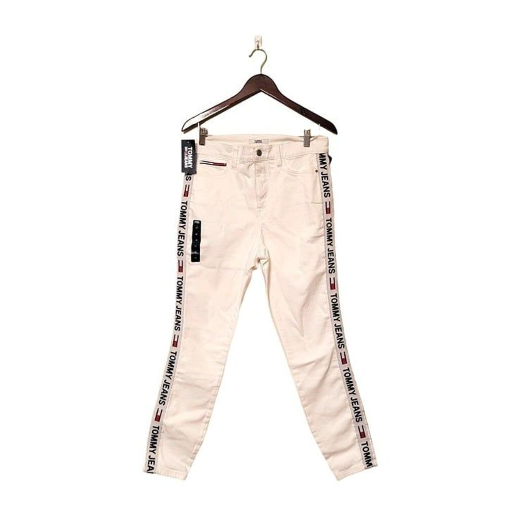 Tommy Hilfiger Womens Jeans White 10 Logo High Rise Legging New